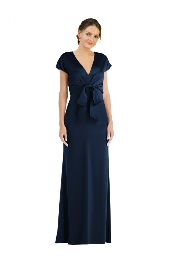 Azul marina oscuro Trompeta Hombros Descubiertos Crepé Elástico Largo Formales Vestidos de dama de honor / Vestidos de fiesta Al Por Mayor