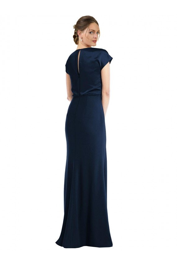 Azul marina oscuro Trompeta Hombros Descubiertos Crepé Elástico Largo Formales Vestidos de dama de honor / Vestidos de fiesta Al Por Mayor