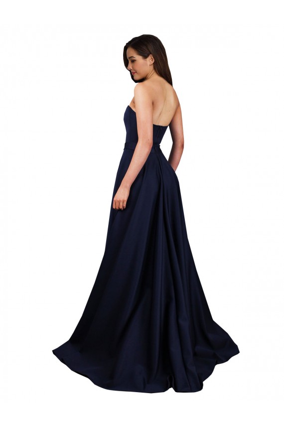 Azul marina oscuro línea A Cuello Alto Crepé Elástico Largo Formales Vestidos de dama de honor / Vestidos de fiesta Al Por Mayor