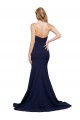Azul marina oscuro línea A Cuello de Corazón Barrer tren Crepé Elástico Largo Formales Vestidos de dama de honor / Vestidos de fiesta Al Por Mayor