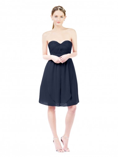 Azul marina oscuro línea A Cuello de Corazón Gasa Corto Vestidos de dama de honor / Vestidos de cóctel Al Por Mayor