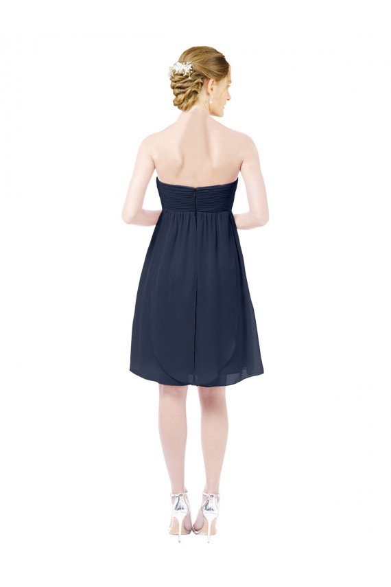 Azul marina oscuro línea A Cuello de Corazón Gasa Corto Vestidos de dama de honor / Vestidos de cóctel Al Por Mayor