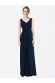 Azul marina oscuro línea A Cuello en V Gasa Largo Vestidos de dama de honor Al Por Mayor