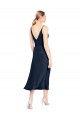 Azul marina oscuro línea A Cuello en V Midi Satén elástico Corto Formales Vestidos de dama de honor / Vestidos de fiesta / Vestidos de cóctel Al Por Mayor