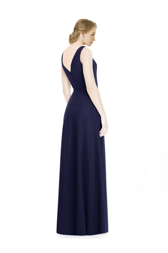 Azul marina oscuro línea A Gasa Largo Vestidos de dama de honor Al Por Mayor