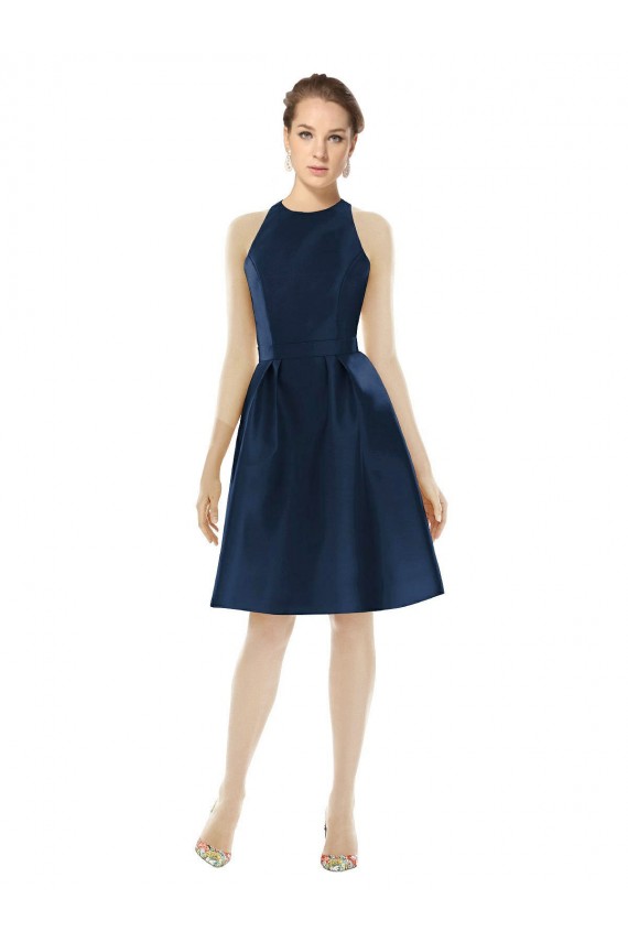 Azul marina oscuro línea A Halter Cóctel Satén Corto Vestidos de dama de honor / Vestidos de cóctel Al Por Mayor