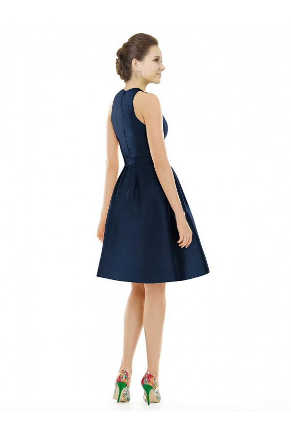 Azul marina oscuro línea A Halter Cóctel Satén Corto Vestidos de dama de honor / Vestidos de cóctel Al Por Mayor