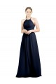 Azul marina oscuro línea A Halter Cuello Alto Gasa Largo Vestidos de dama de honor Al Por Mayor