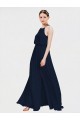 Azul marina oscuro línea A Halter Gasa Largo Vestidos de dama de honor Al Por Mayor