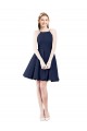 Azul marina oscuro línea A Halter Satén Corto Vestidos de dama de honor / Vestidos de cóctel Al Por Mayor