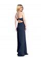 Azul marina oscuro línea A Halter Satén elástico Largo Formales Vestidos de dama de honor / Vestidos de fiesta Al Por Mayor