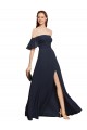 Azul marina oscuro línea A Hombros Descubiertos Gasa Largo Vestidos de dama de honor / Vestidos de fiesta Al Por Mayor
