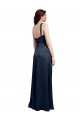 Azul marina oscuro línea A Satén elástico Largo Formales Vestidos de dama de honor / Vestidos de fiesta Al Por Mayor