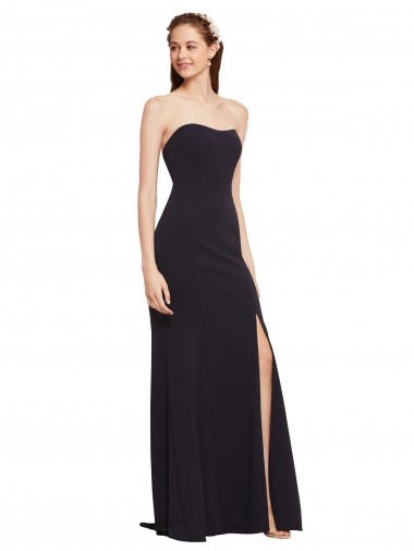 Azul marina oscuro línea A Sin tirantes Crepé Elástico Largo Formales Vestidos de dama de honor / Vestidos de fiesta Al Por Mayor