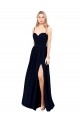 Azul marina oscuro línea A Tirantes espagueti Gasa Largo Formales Vestidos de dama de honor / Vestidos de noche Al Por Mayor