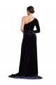 Azul marina oscuro línea A Un Hombre Barrer tren Terciopelo Elástico Largo Formales Vestidos de dama de honor / Vestidos de fiesta Al Por Mayor