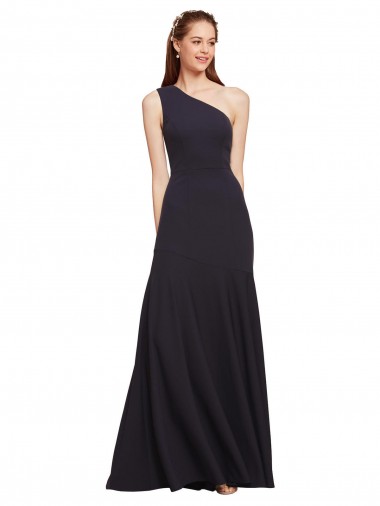 Azul marina oscuro línea A Un Hombre Crepé Elástico Largo Formales Vestidos de dama de honor / Vestidos de fiesta Al Por Mayor