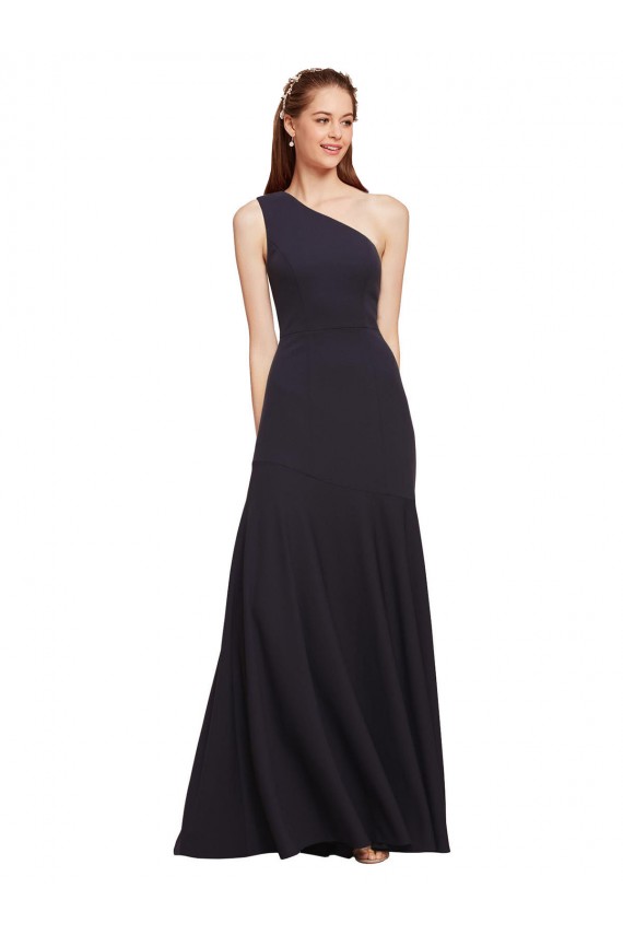 Azul marina oscuro línea A Un Hombre Crepé Elástico Largo Formales Vestidos de dama de honor / Vestidos de fiesta Al Por Mayor