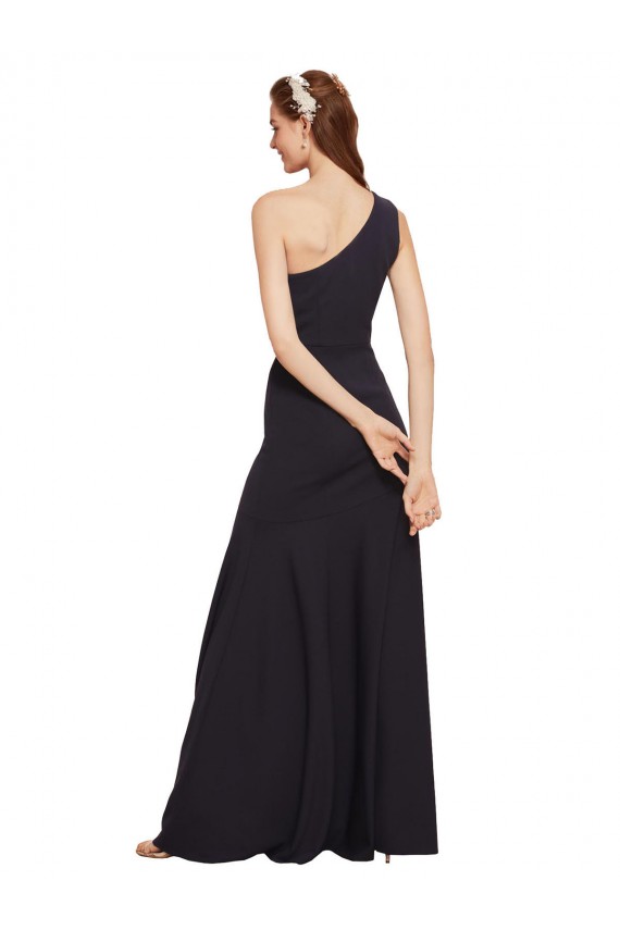 Azul marina oscuro línea A Un Hombre Crepé Elástico Largo Formales Vestidos de dama de honor / Vestidos de fiesta Al Por Mayor