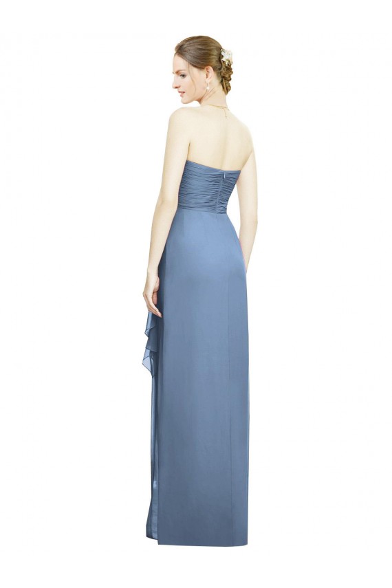Azul polvoriento Cubierta Cuello de Corazón Sin tirantes Gasa Largo Vestidos de dama de honor Al Por Mayor
