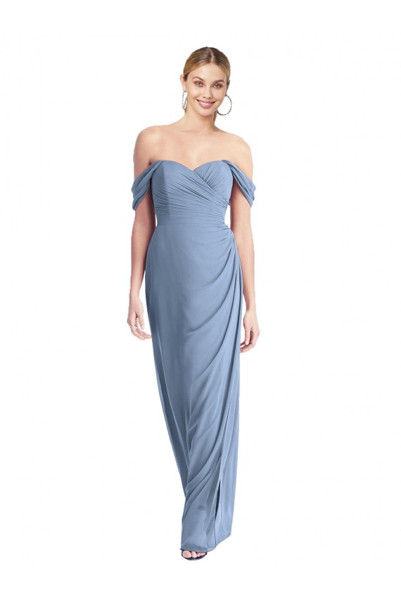 Azul polvoriento Sirena Hombros Descubiertos Gasa Largo Vestidos de dama de honor Al Por Mayor
