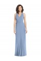 Azul polvoriento Trompeta Halter Cuello en V Gasa Largo Formales Vestidos de dama de honor / Vestidos de noche Al Por Mayor