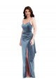 Azul polvoriento Trompeta Tirantes espagueti Terciopelo Elástico Largo Formales Vestidos de dama de honor / Vestidos de fiesta Al Por Mayor
