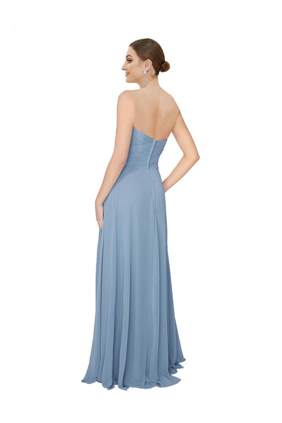 Azul polvoriento línea A Cuello de Corazón Sin tirantes Gasa Largo Vestidos de dama de honor Al Por Mayor