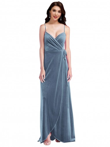 Azul polvoriento línea A Cuello de Corazón Terciopelo Elástico Largo Vestidos de dama de honor / Vestidos de fiesta Al Por Mayor
