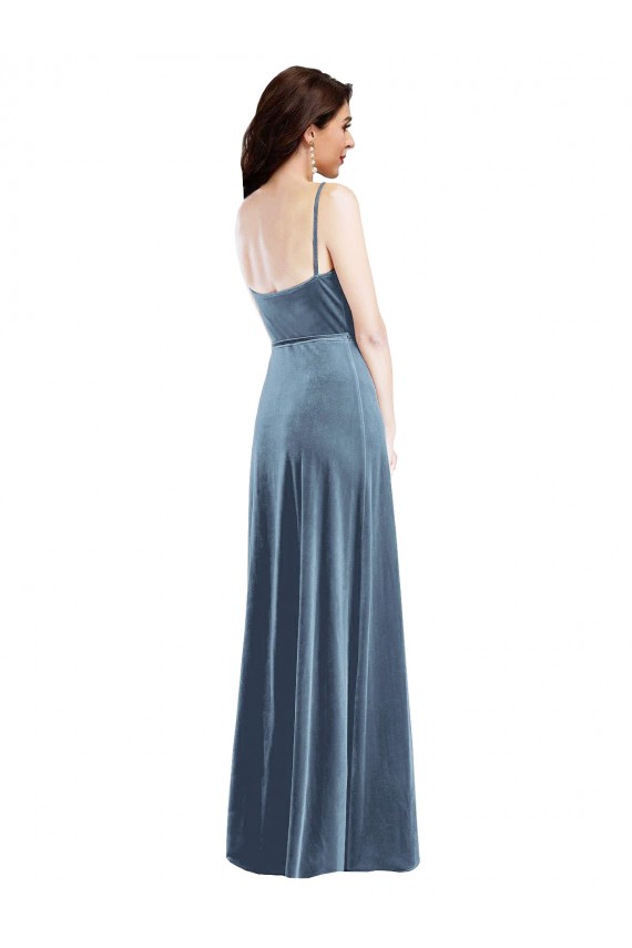 Azul polvoriento línea A Cuello de Corazón Terciopelo Elástico Largo Vestidos de dama de honor / Vestidos de fiesta Al Por Mayor