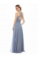 Azul polvoriento línea A Halter Cuello Alto Gasa Largo Vestidos de dama de honor Al Por Mayor
