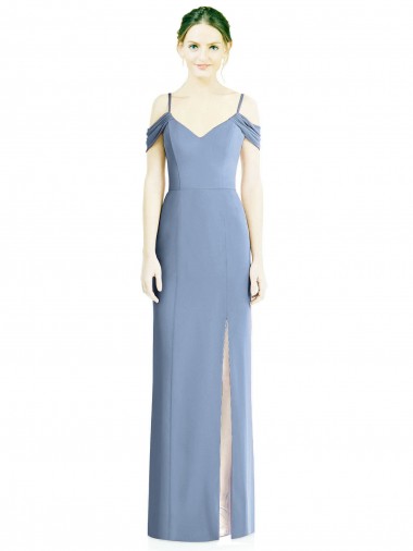 Azul polvoriento línea A Hombros Descubiertos Gasa Largo Formales Vestidos de dama de honor / Vestidos de noche Al Por Mayor
