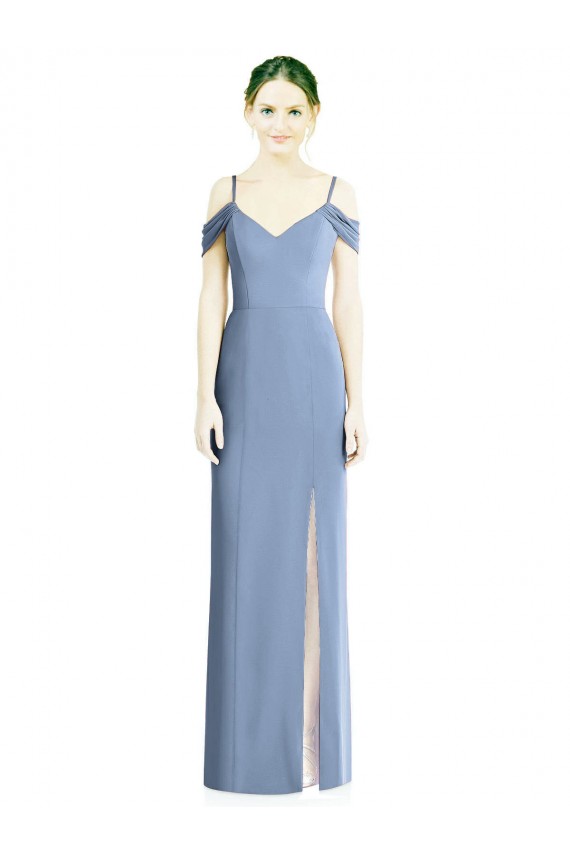 Azul polvoriento línea A Hombros Descubiertos Gasa Largo Formales Vestidos de dama de honor / Vestidos de noche Al Por Mayor