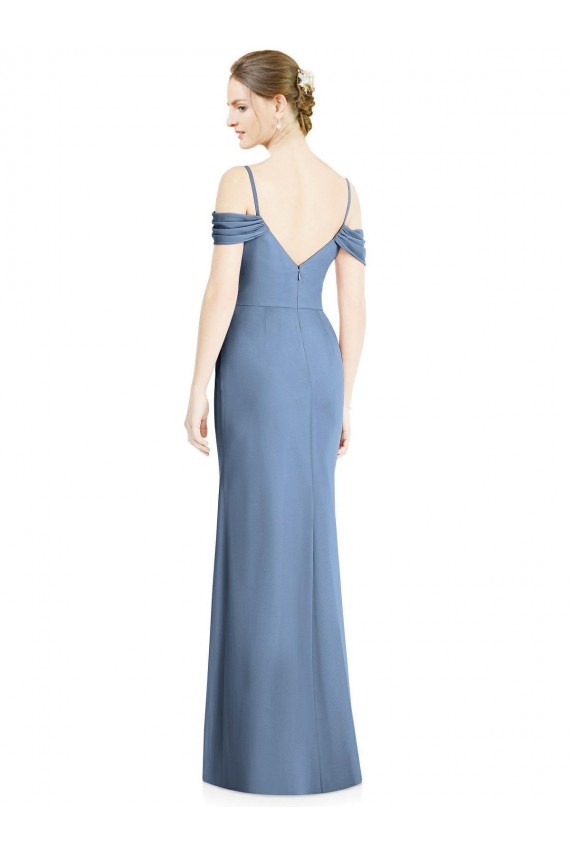 Azul polvoriento línea A Hombros Descubiertos Gasa Largo Formales Vestidos de dama de honor / Vestidos de noche Al Por Mayor