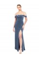 Azul polvoriento línea A Hombros Descubiertos Sin tirantes Terciopelo Elástico Largo Vestidos de dama de honor / Vestidos de fiesta Al Por Mayor