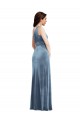 Azul polvoriento línea A Hombros Descubiertos Terciopelo Elástico Largo Vestidos de dama de honor / Vestidos de fiesta Al Por Mayor