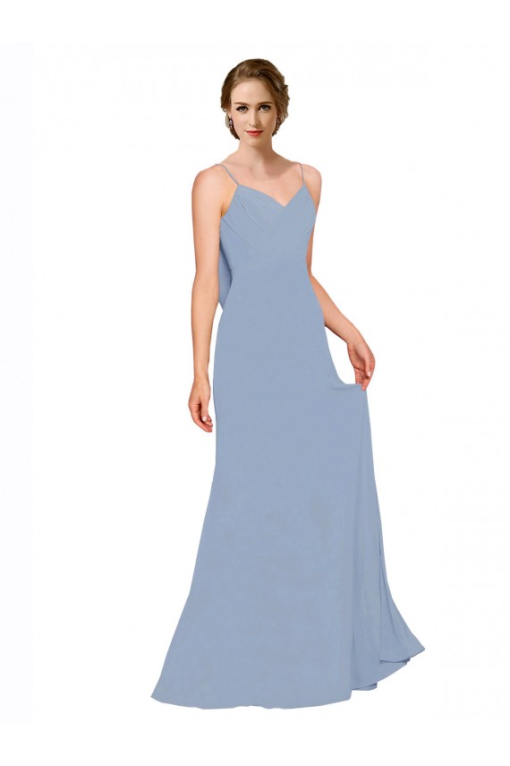 Azul polvoriento línea A Tirantes espagueti Gasa Largo Vestidos de dama de honor Al Por Mayor
