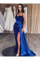 Azul real Cubierta Cuello de Corazón Barrer tren Lentejuelas Terciopelo Largo Vestidos de fiesta Al Por Mayor
