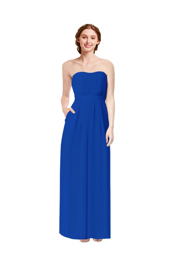 Azul real Cubierta Cuello de Corazón Gasa Largo Vestidos de dama de honor Al Por Mayor