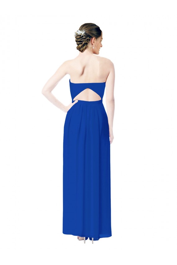 Azul real Cubierta Cuello de Corazón Gasa Largo Vestidos de dama de honor Al Por Mayor