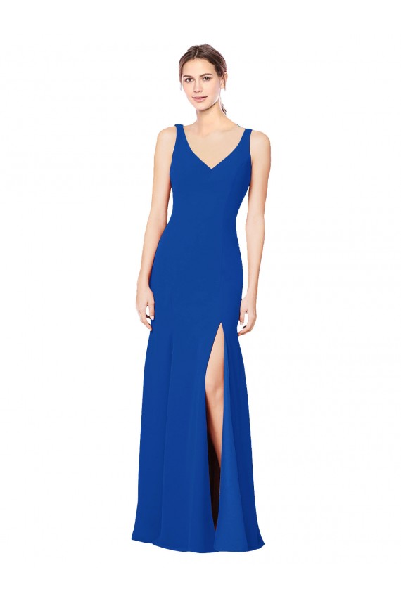 Azul real Cubierta Cuello de Corazón Gasa Largo Vestidos de dama de honor Al Por Mayor