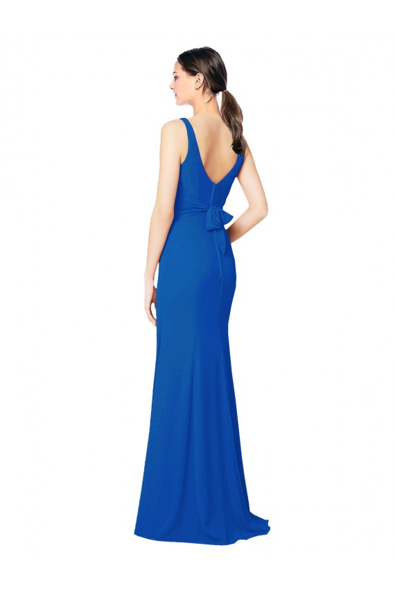 Azul real Cubierta Cuello de Corazón Gasa Largo Vestidos de dama de honor Al Por Mayor
