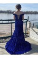 Azul real Cubierta Hombros Descubiertos Barrer tren Lentejuelas Terciopelo Largo Vestidos de fiesta Al Por Mayor