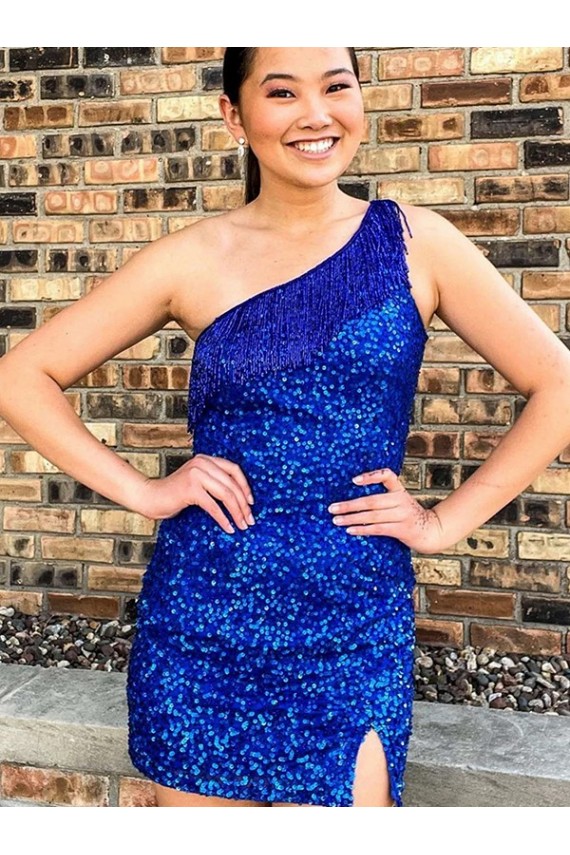 Azul real Cubierta Un Hombre Corto Lentejuelas Terciopelo Corto Vestidos de fiesta Al Por Mayor