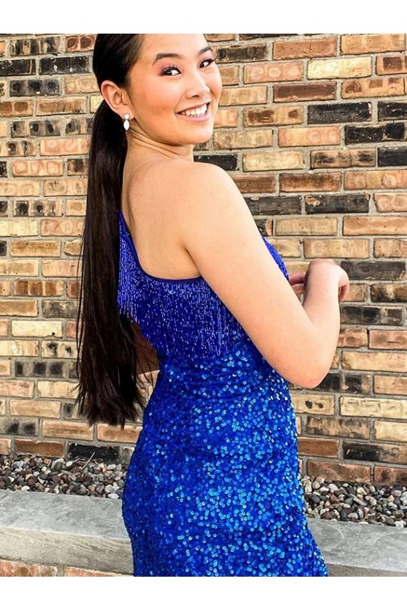 Azul real Cubierta Un Hombre Corto Lentejuelas Terciopelo Corto Vestidos de fiesta Al Por Mayor