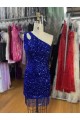 Azul real Cubierta Un Hombre Corto Lentejuelas Terciopelo Corto Vestidos de fiesta Al Por Mayor