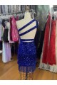 Azul real Cubierta Un Hombre Corto Lentejuelas Terciopelo Corto Vestidos de fiesta Al Por Mayor