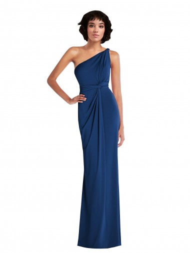 Azul real Cubierta Un Hombre Spandex Largo Vestidos de dama de honor / Vestidos de fiesta Al Por Mayor