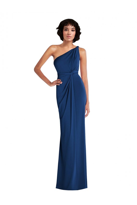 Azul real Cubierta Un Hombre Spandex Largo Vestidos de dama de honor / Vestidos de fiesta Al Por Mayor