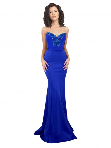 Azul real Sirena Cuello Alto Crepé Elástico Largo Formales Vestidos de dama de honor / Vestidos de fiesta Al Por Mayor